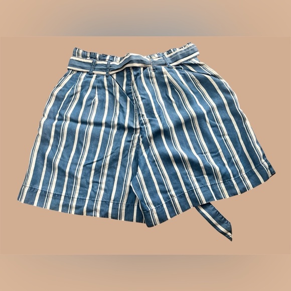 Appraisal Blue and White High Waist Striped Shorts with Belt - Picture 1 of 11